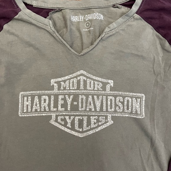 Harley Davidson Shirt Womens Small Long Sleeve Logo Vintage Y2K Baseball Tee - Picture 2 of 6